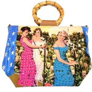 Bueno Old Hollywood Vintage Glam Rhinestone Bamboo handle Bag